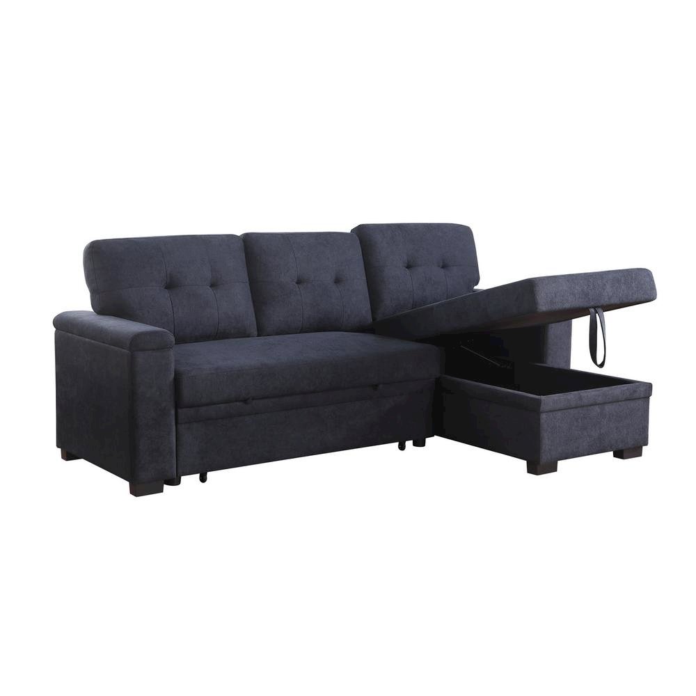 Reversible Sleeper Sectional Sofa, Storage Chaise, Dark Gray