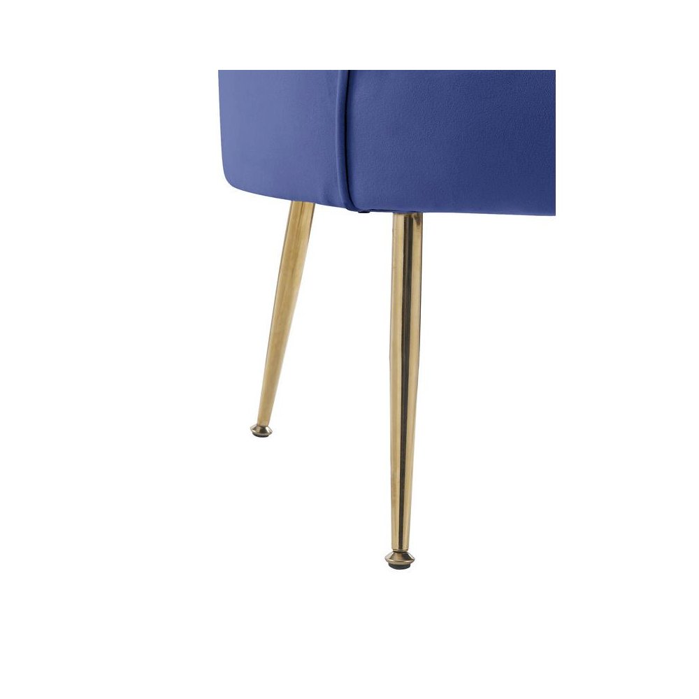 Angelina Blue Velvet Scalloped Back Barrel Accent Chair with Metal Legs