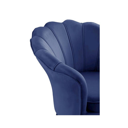 Angelina Blue Velvet Scalloped Back Barrel Accent Chair with Metal Legs