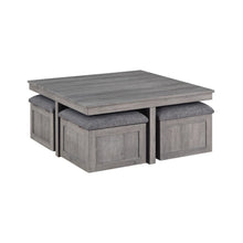 Coffee Table with 4 Storage Stools, Distressed Gray