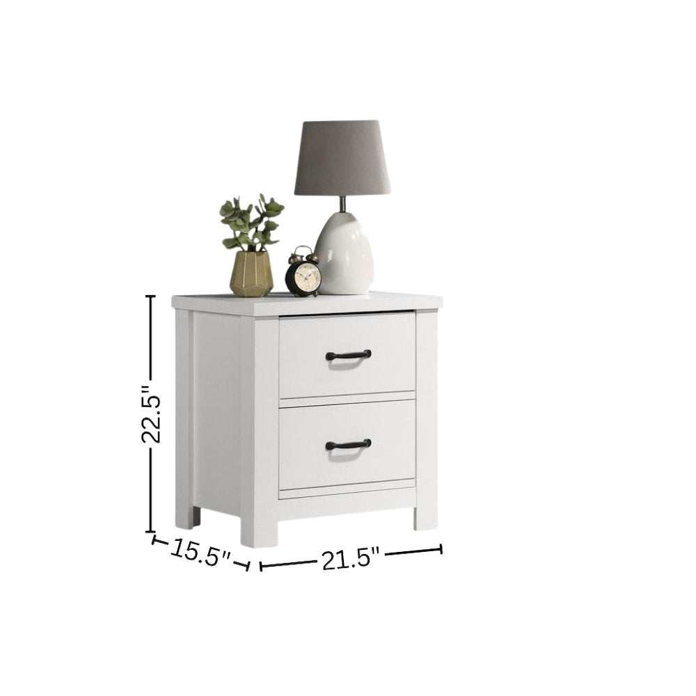 2-Drawer Nightstand, White, Black Handles