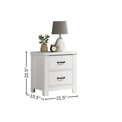 2-Drawer Nightstand, White, Black Handles