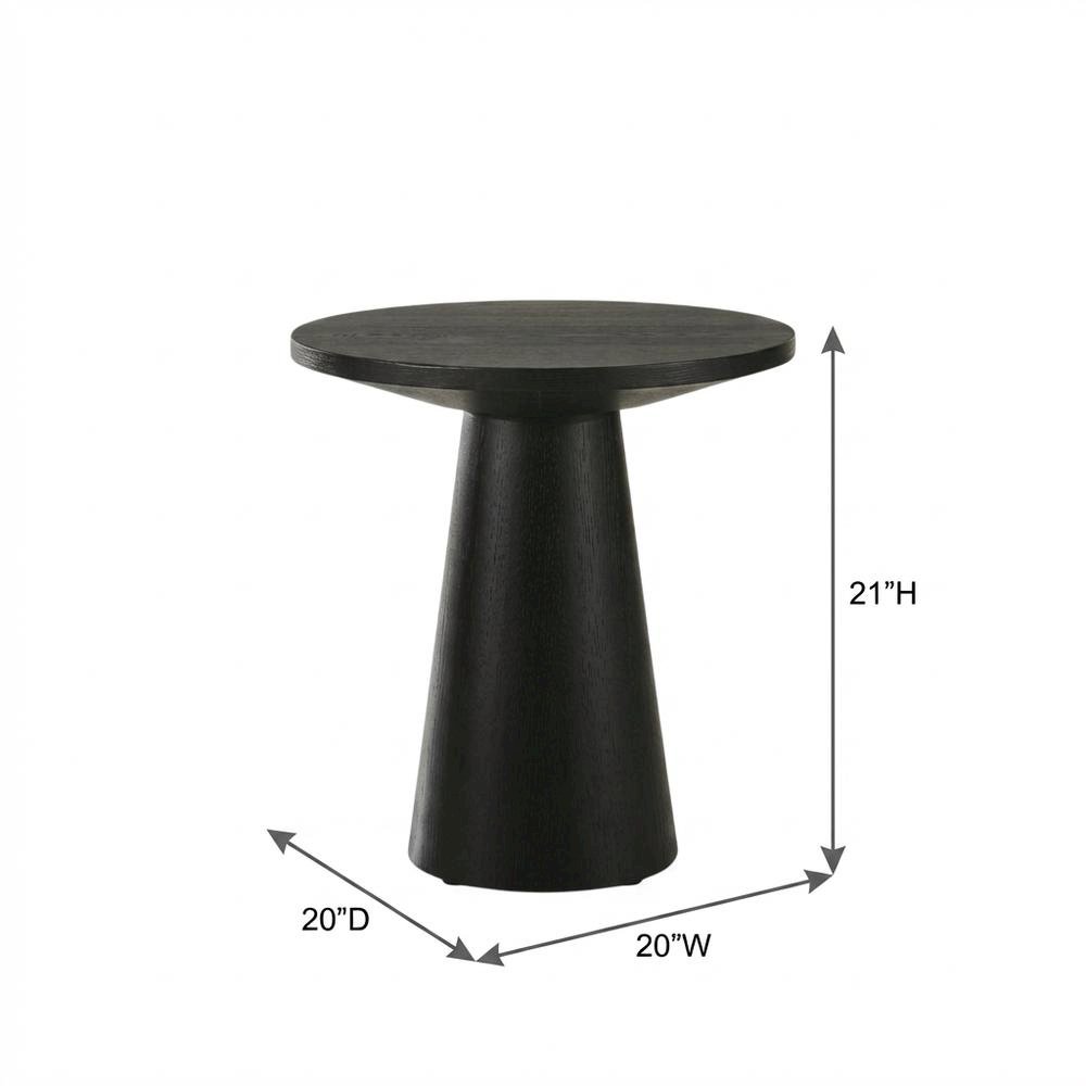 Round Console Table, Natural Wood Grain, Ebony Black