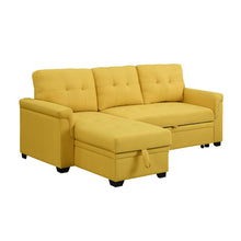 Elegant Yellow Linen Reversible Sleeper Sectional Sofa with Storage Chaise