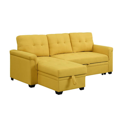 Elegant Yellow Linen Reversible Sleeper Sectional Sofa with Storage Chaise
