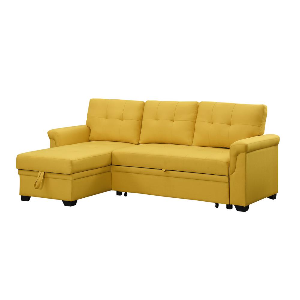 Elegant Yellow Linen Reversible Sleeper Sectional Sofa with Storage Chaise