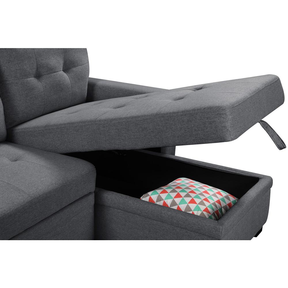 Nathan Dark Gray Reversible Sleeper Sectional Sofa with Storage Chaise, USB Charging Ports and Pocket