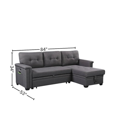 Reversible Sleeper Sectional Sofa, Storage Chaise, USB Ports, Gray