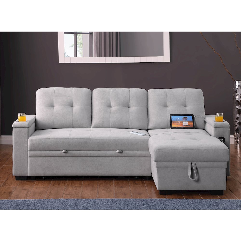 Ashlyn II 84"W Gray Woven Reversible Sleeper Sectional Sofa with Storage Chaise