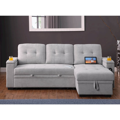 Ashlyn II 84"W Gray Woven Reversible Sleeper Sectional Sofa with Storage Chaise