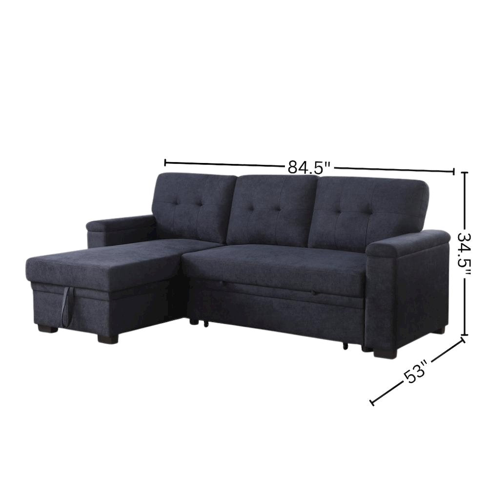 Reversible Sleeper Sectional Sofa, Storage Chaise, Dark Gray