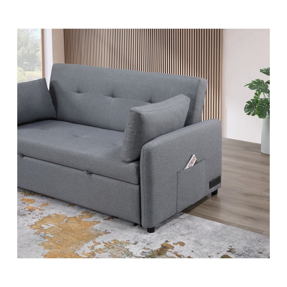 Radella 69"W Gray Linen Convertible Sleeper Loveseat with USB Ports