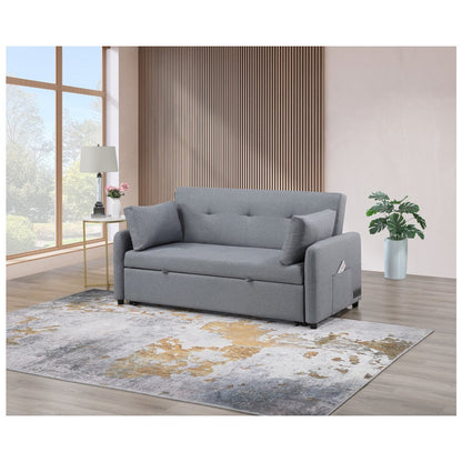 Radella 69"W Gray Linen Convertible Sleeper Loveseat with USB Ports