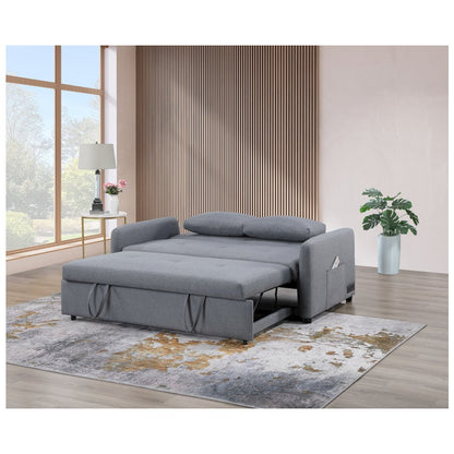 Radella 69"W Gray Linen Convertible Sleeper Loveseat with USB Ports