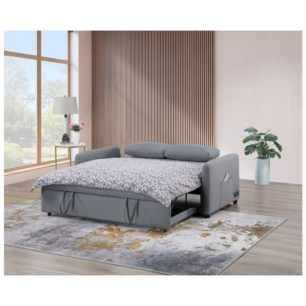 Radella 69"W Gray Linen Convertible Sleeper Loveseat with USB Ports