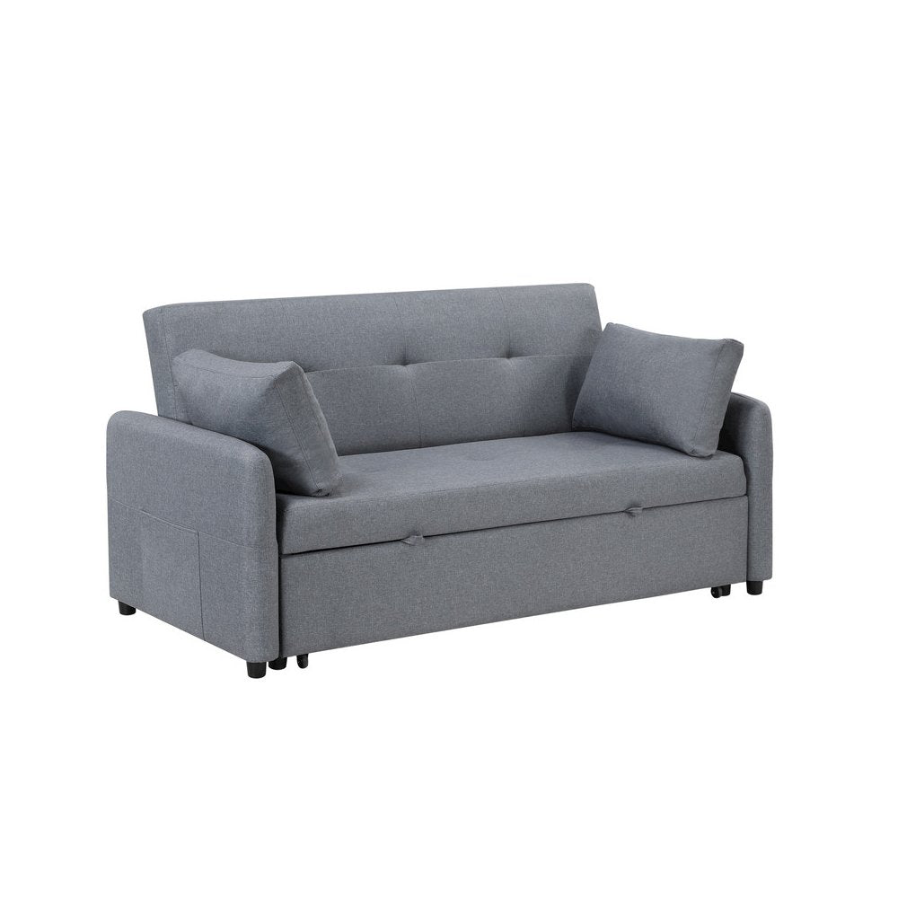 Radella 69"W Gray Linen Convertible Sleeper Loveseat with USB Ports