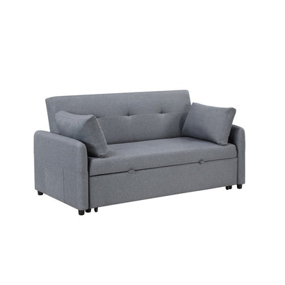 Radella 69"W Gray Linen Convertible Sleeper Loveseat with USB Ports