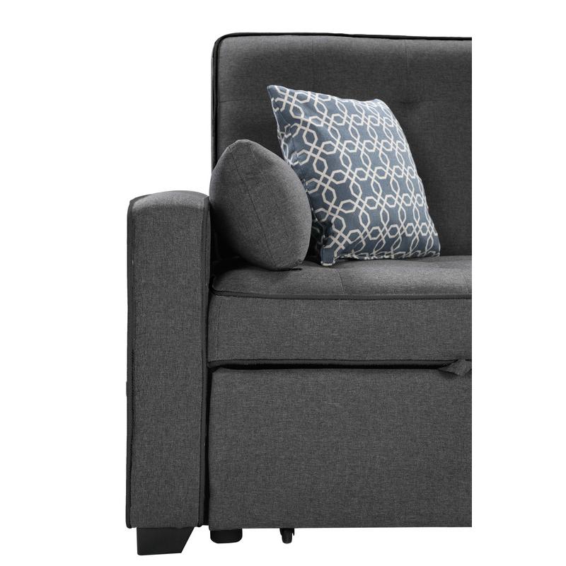 Modern Gray Fabric Sleeper Sofa Featuring USB Ports and Decorative Pillows