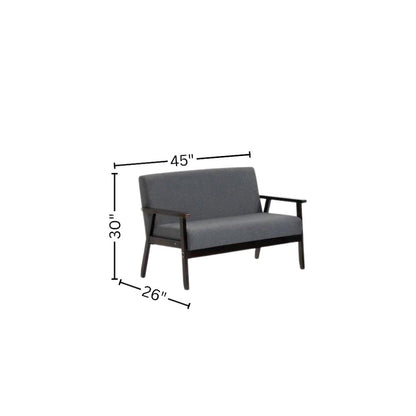 Dark Gray Loveseat, Solid Wood Frame, Espresso Arms