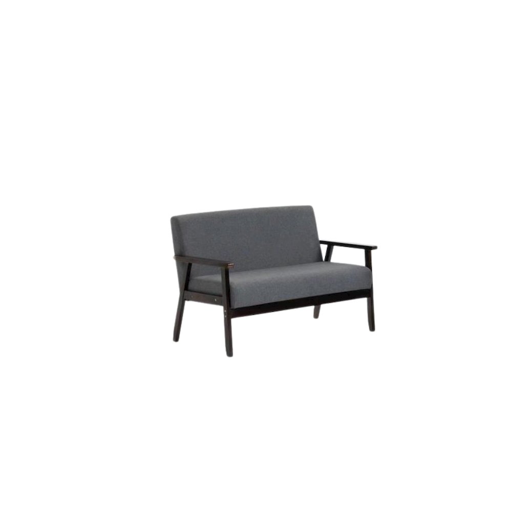 Dark Gray Loveseat, Solid Wood Frame, Espresso Arms