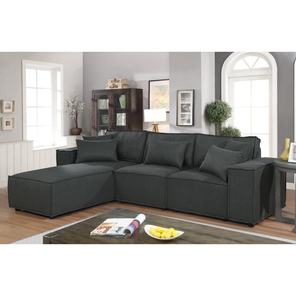 LILOLA Harvey Sofa with Reversible Chaise in Dark Gray Linen