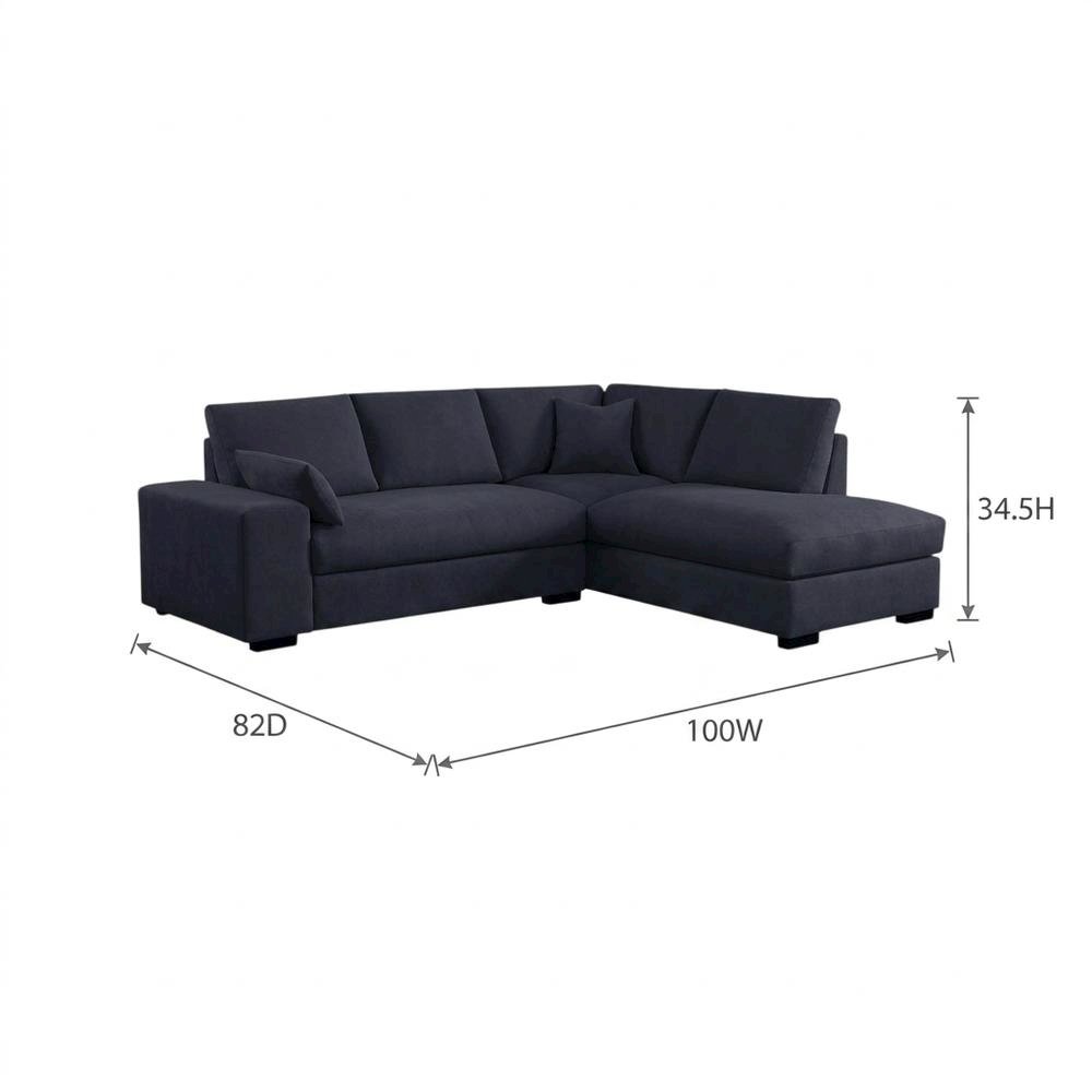 Dark Gray Woven Fabric Sectional Sofa with Right Facing Chaise