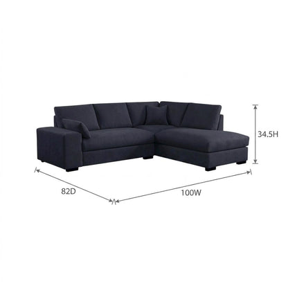 Dark Gray Woven Fabric Sectional Sofa with Right Facing Chaise