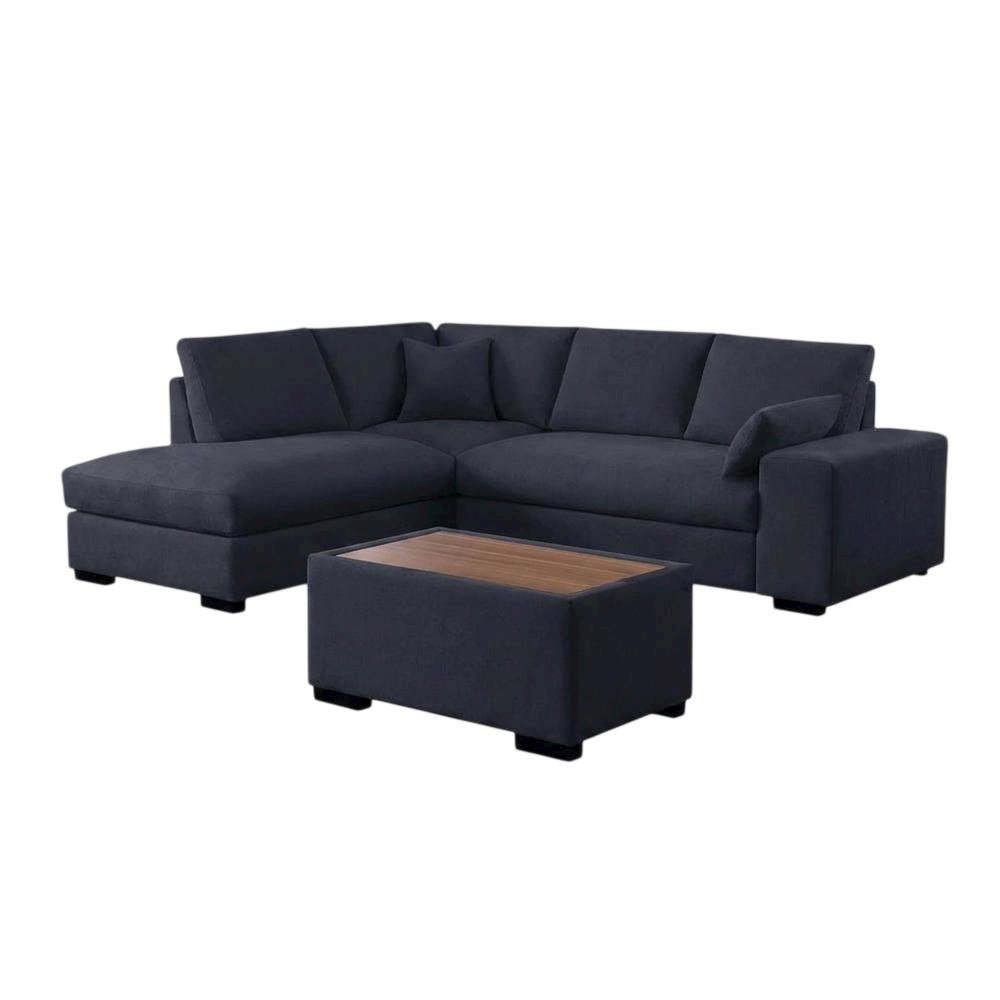 Dark Gray Woven Fabric Sectional Sofa with Right Facing Chaise