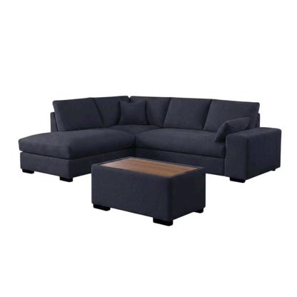 Dark Gray Woven Fabric Sectional Sofa with Right Facing Chaise
