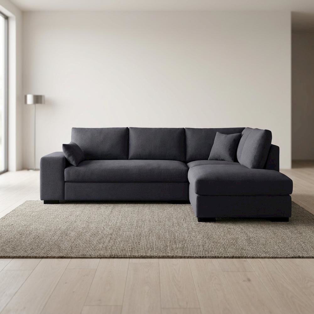 Dark Gray Woven Fabric Sectional Sofa with Right Facing Chaise
