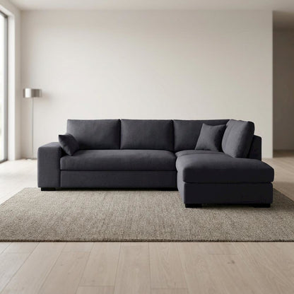 Dark Gray Woven Fabric Sectional Sofa with Right Facing Chaise