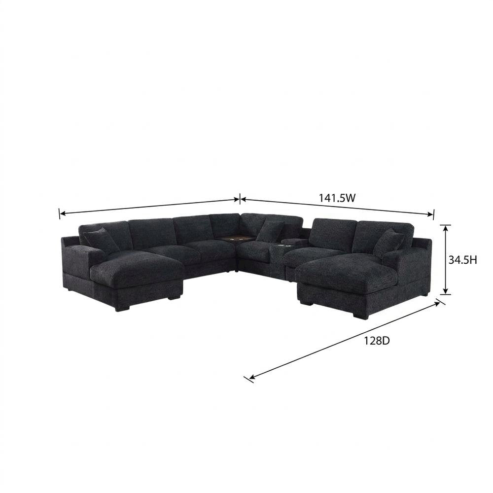 Grey Fabric Corner Sectional Sofa with Right-Facing Chaise and Cupholders