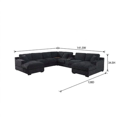 Grey Fabric Corner Sectional Sofa with Right-Facing Chaise and Cupholders