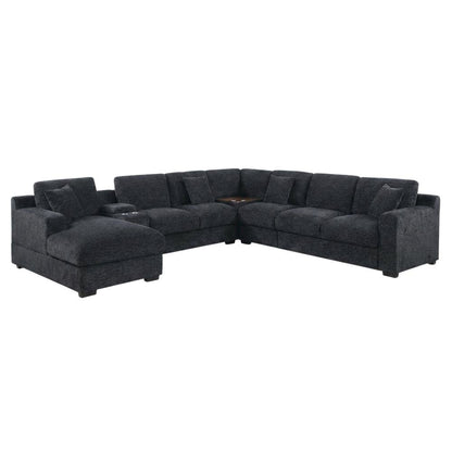 Grey Fabric Corner Sectional Sofa with Right-Facing Chaise and Cupholders