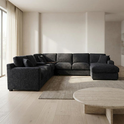 Grey Fabric Corner Sectional Sofa with Right-Facing Chaise and Cupholders