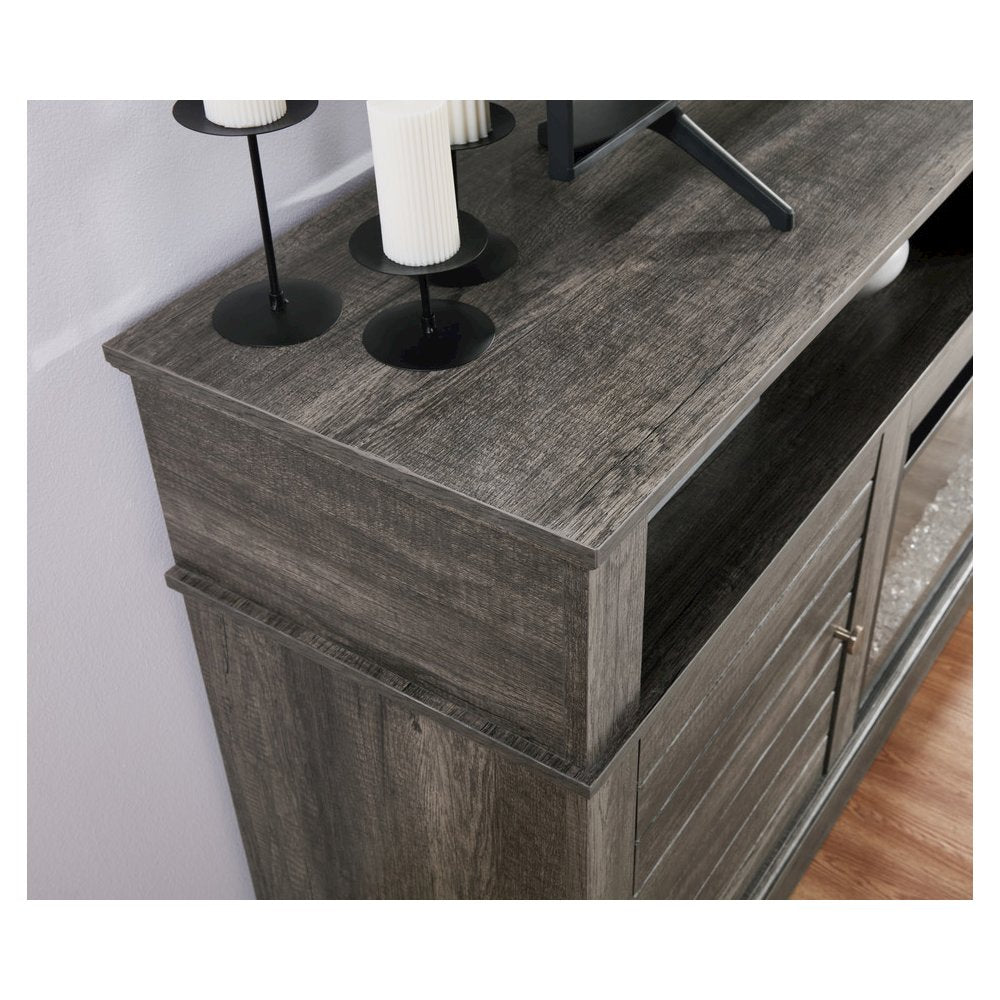Lucifer 70"W Gray Walnut Finish TV Stand Console with Fireplace and Heater