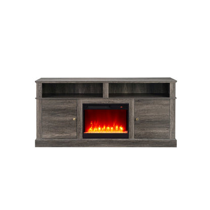 Lucifer 70"W Gray Walnut Finish TV Stand Console with Fireplace and Heater