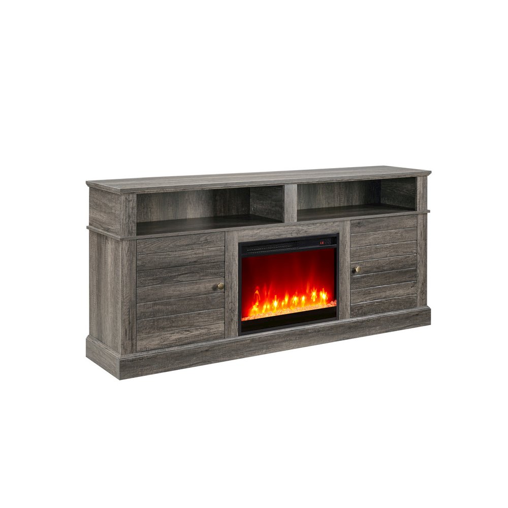 Lucifer 70"W Gray Walnut Finish TV Stand Console with Fireplace and Heater