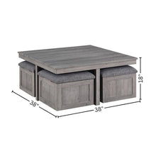 Coffee Table with 4 Storage Stools, Distressed Gray