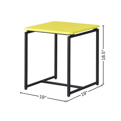 3 Piece Table Set, Carbon Fiber Wrap, Yellow, Metal Frame