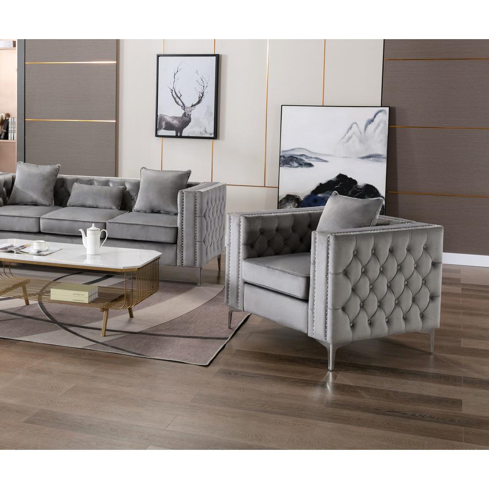 LILOLA Lorreto Gray Velvet Chair