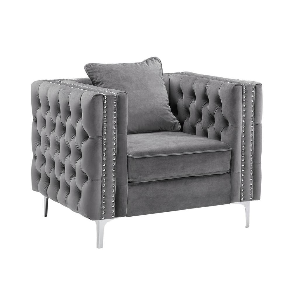 LILOLA Lorreto Gray Velvet Chair
