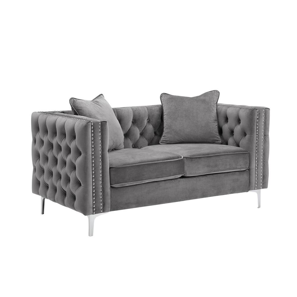 LILOLA Lorreto Gray Velvet Loveseat