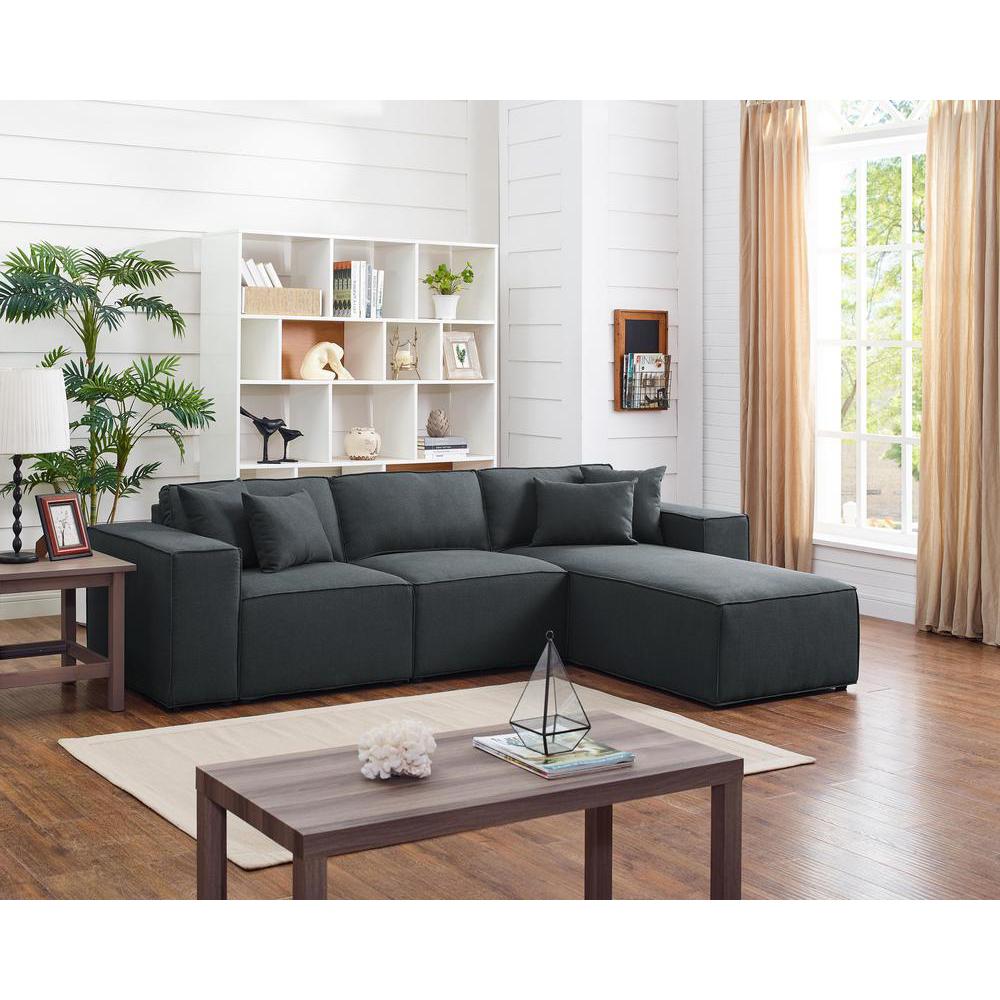 LILOLA Harvey Sofa with Reversible Chaise in Dark Gray Linen