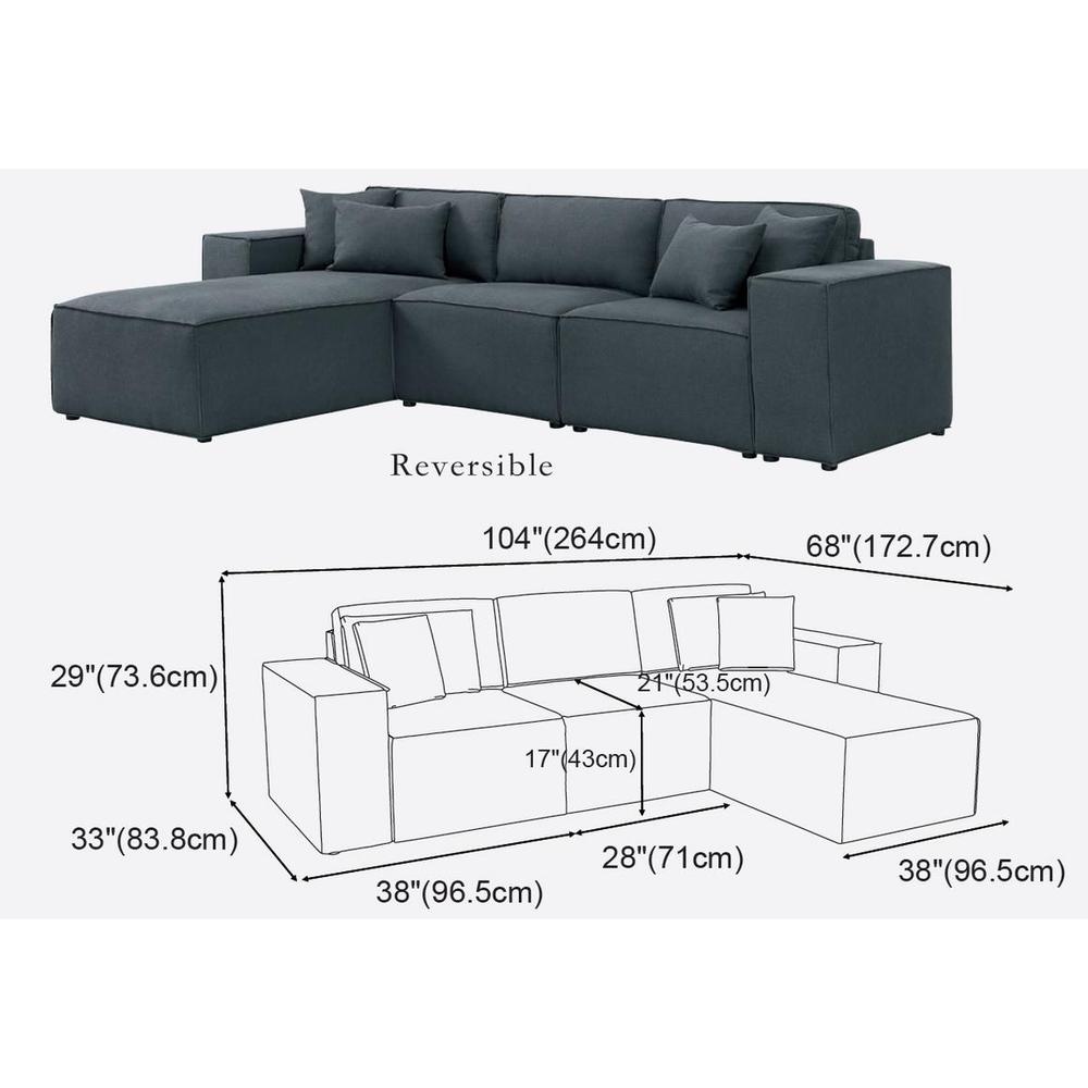 LILOLA Harvey Sofa with Reversible Chaise in Dark Gray Linen