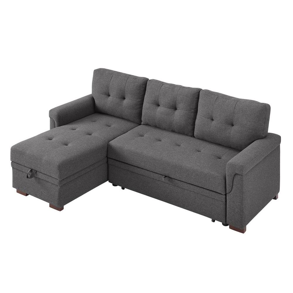 Stylish Reversible Sleeper Sectional Sofa with Storage Chaise in Dark Gray