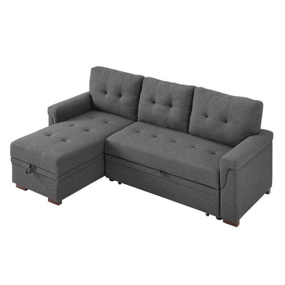 Stylish Reversible Sleeper Sectional Sofa with Storage Chaise in Dark Gray