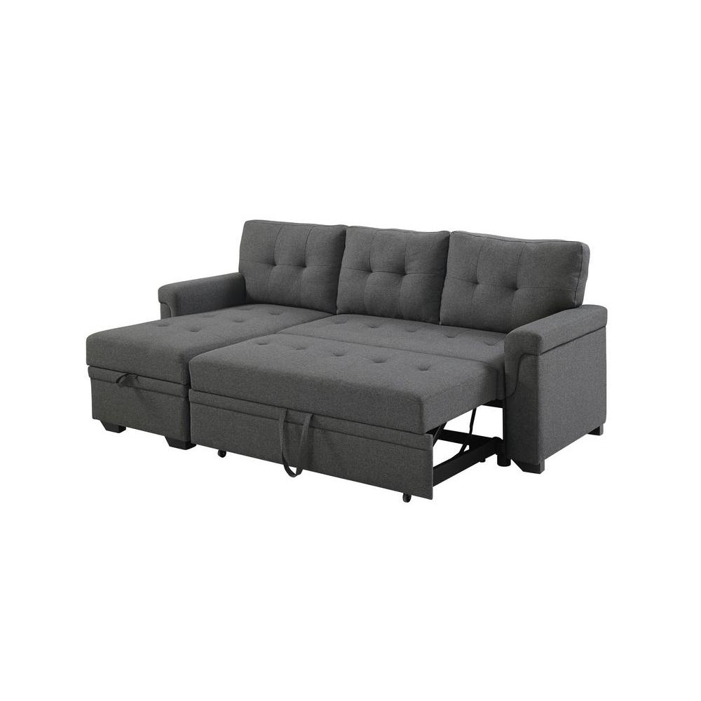 Stylish Reversible Sleeper Sectional Sofa with Storage Chaise in Dark Gray