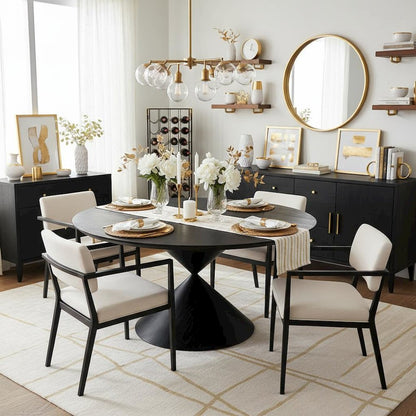 Round Dining Table, Ebony Black, Hourglass Base