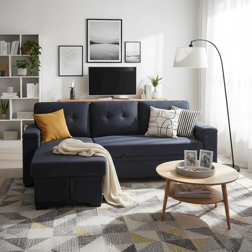 Reversible Sleeper Sectional Sofa, Storage Chaise, Dark Gray
